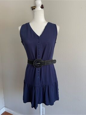 Sleeveless Navy Button-Front Mini Dress